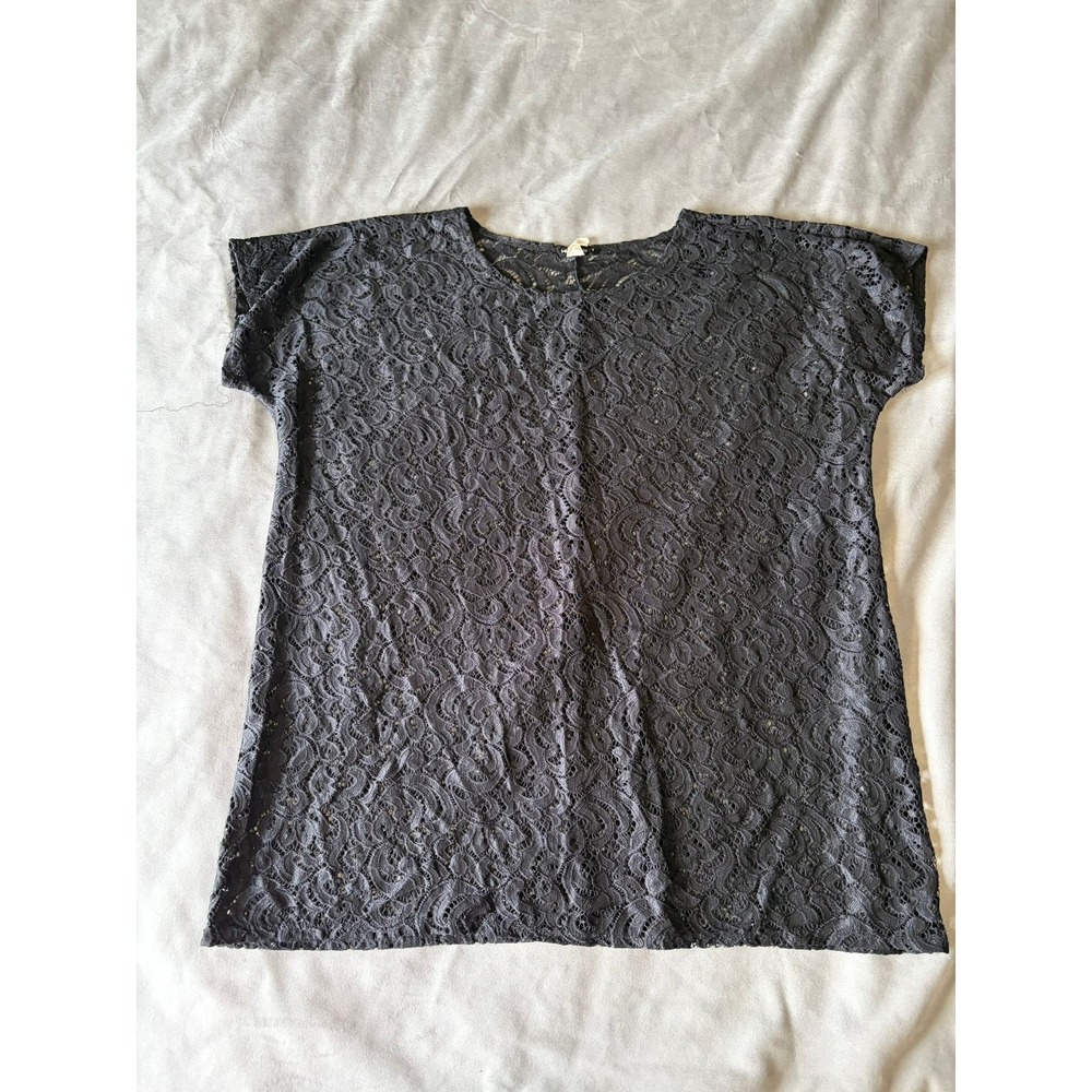 Heimish USA Black Floral Lace Short Sleeve Top Plus Size 2XL Scoop Neck Blouse